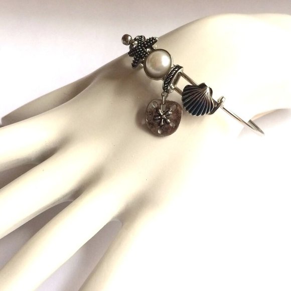 Sand Dollar Starfish Shell Charm Bracelet 8" Pearl Island Sea Life Silver Plated - Picture 6 of 11